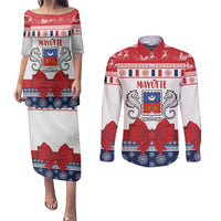 Personalized Mayotte Christmas Couples Matching Puletasi and Long Sleeve Button Shirt Joyeux Noel - Wonder Print Shop
