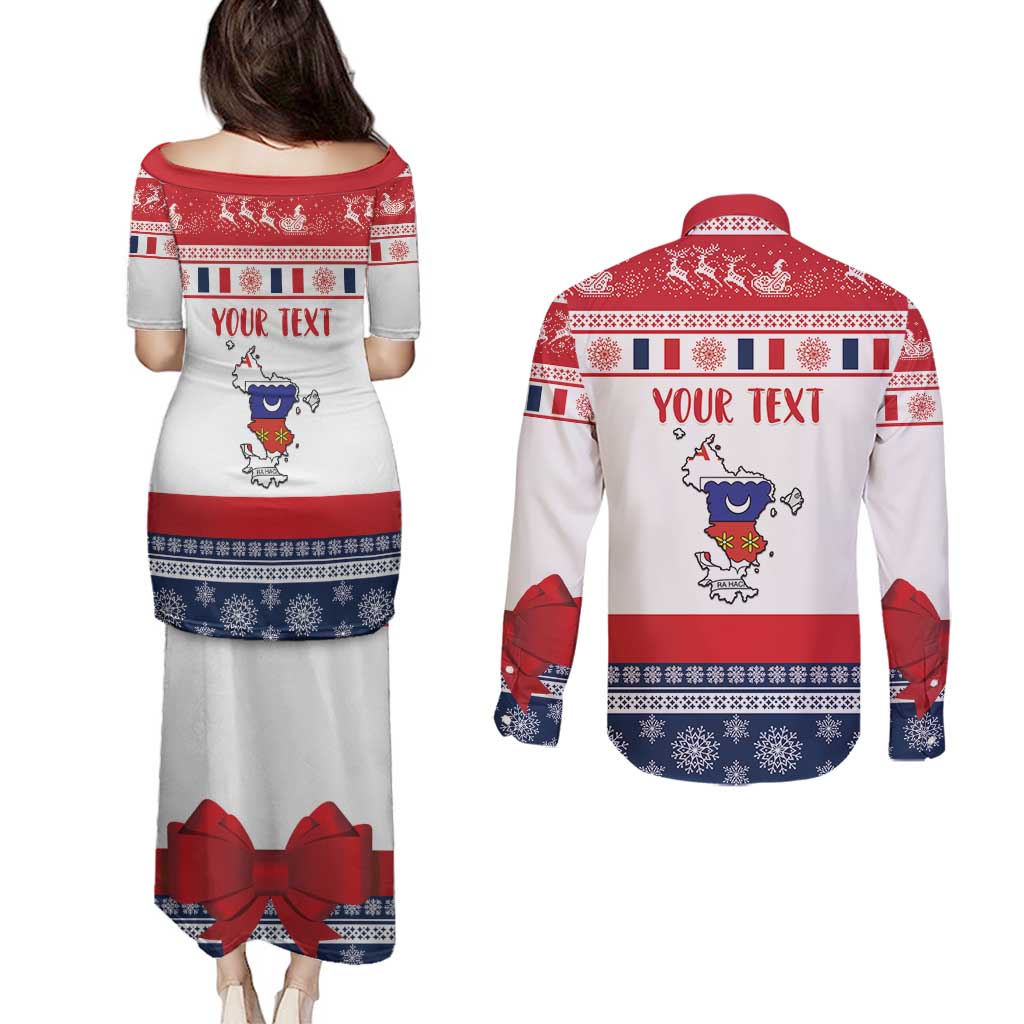 Personalized Mayotte Christmas Couples Matching Puletasi and Long Sleeve Button Shirt Joyeux Noel - Wonder Print Shop