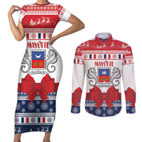Personalized Mayotte Christmas Couples Matching Short Sleeve Bodycon Dress and Long Sleeve Button Shirt Joyeux Noel - Wonder Print Shop