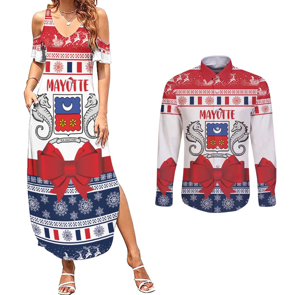 Personalized Mayotte Christmas Couples Matching Summer Maxi Dress and Long Sleeve Button Shirt Joyeux Noel - Wonder Print Shop
