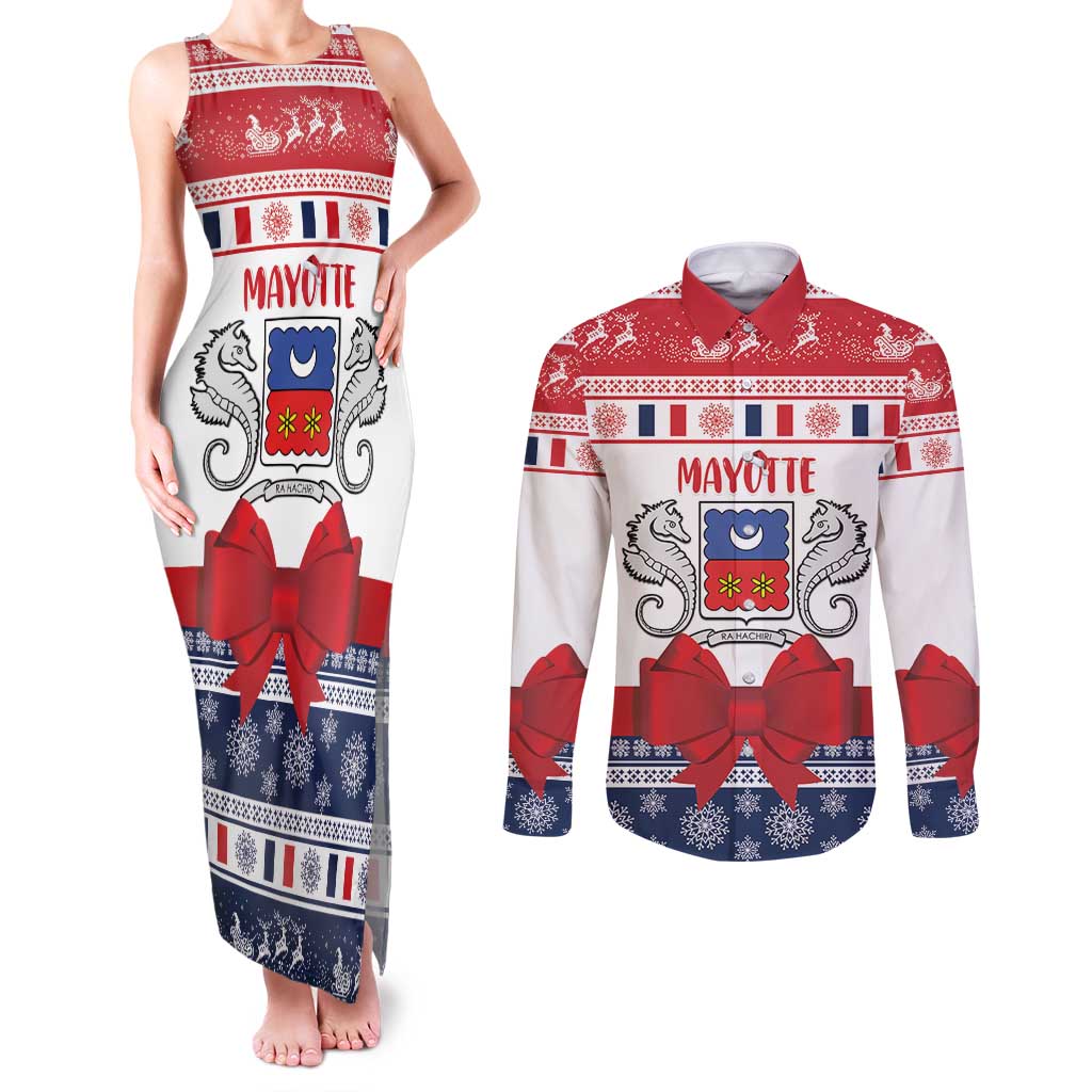 Personalized Mayotte Christmas Couples Matching Tank Maxi Dress and Long Sleeve Button Shirt Joyeux Noel - Wonder Print Shop