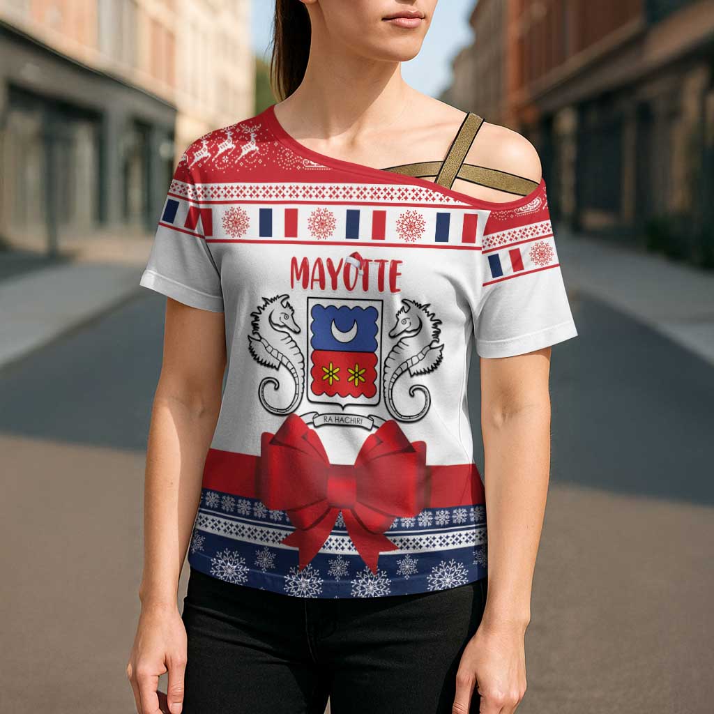 Personalized Mayotte Christmas Cross Shoulder Shirt Joyeux Noel - Wonder Print Shop
