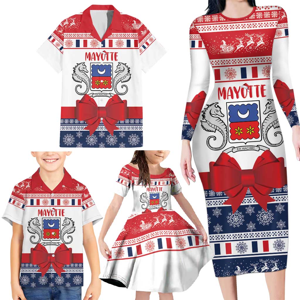 Personalized Mayotte Christmas Family Matching Long Sleeve Bodycon Dress and Hawaiian Shirt Joyeux Noel - Wonder Print Shop