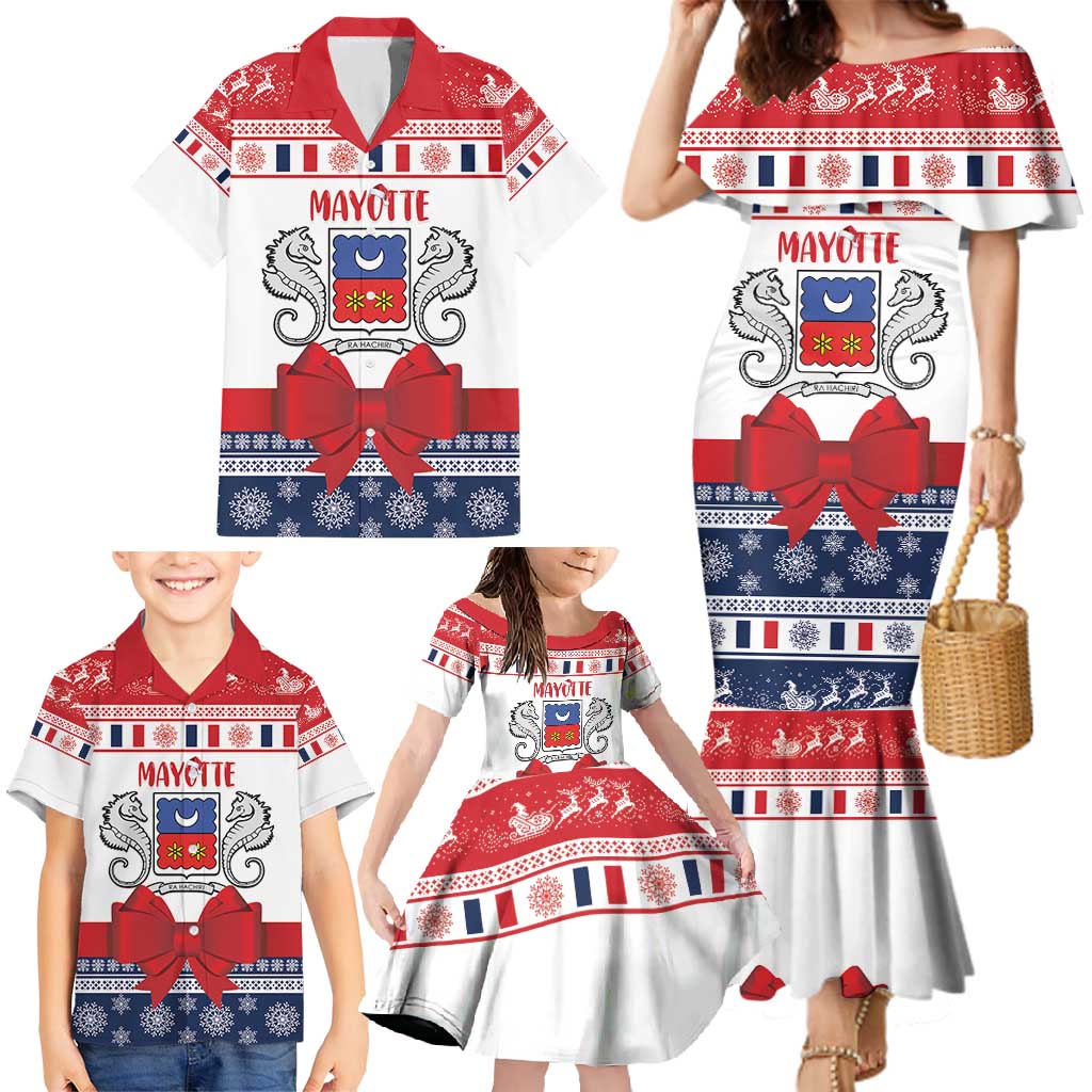 Personalized Mayotte Christmas Family Matching Mermaid Dress and Hawaiian Shirt Joyeux Noel - Wonder Print Shop