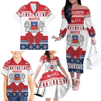 Personalized Mayotte Christmas Family Matching Off The Shoulder Long Sleeve Dress and Hawaiian Shirt Joyeux Noel - Wonder Print Shop