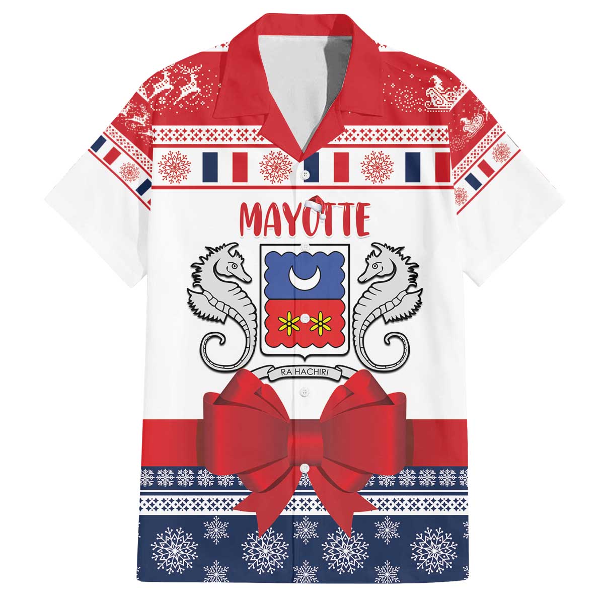 Personalized Mayotte Christmas Family Matching Off The Shoulder Long Sleeve Dress and Hawaiian Shirt Joyeux Noel - Wonder Print Shop