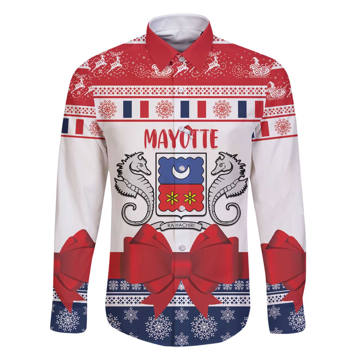 Personalized Mayotte Christmas Family Matching Off The Shoulder Long Sleeve Dress and Hawaiian Shirt Joyeux Noel - Wonder Print Shop