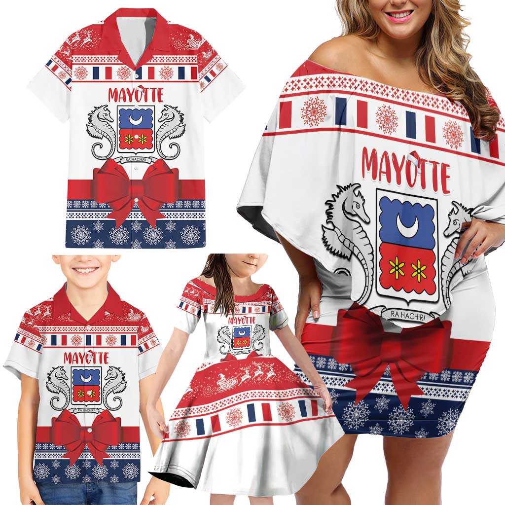 Personalized Mayotte Christmas Family Matching Off Shoulder Short Dress and Hawaiian Shirt Joyeux Noel - Wonder Print Shop