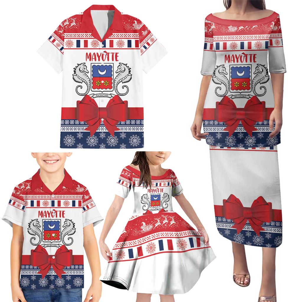 Personalized Mayotte Christmas Family Matching Puletasi and Hawaiian Shirt Joyeux Noel - Wonder Print Shop