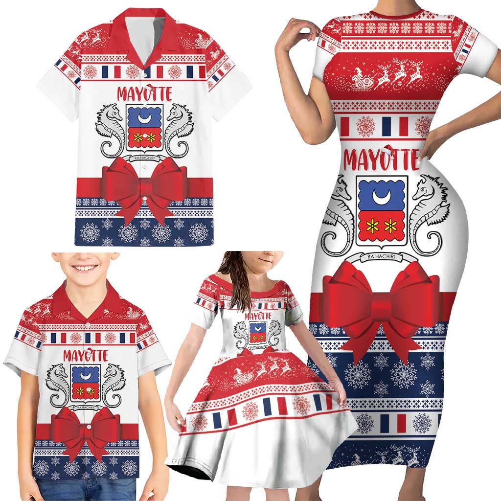 Personalized Mayotte Christmas Family Matching Short Sleeve Bodycon Dress and Hawaiian Shirt Joyeux Noel - Wonder Print Shop