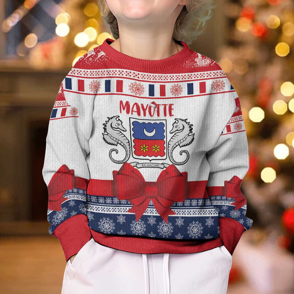 Personalized Mayotte Christmas Kid Ugly Christmas Sweater Joyeux Noel - Wonder Print Shop