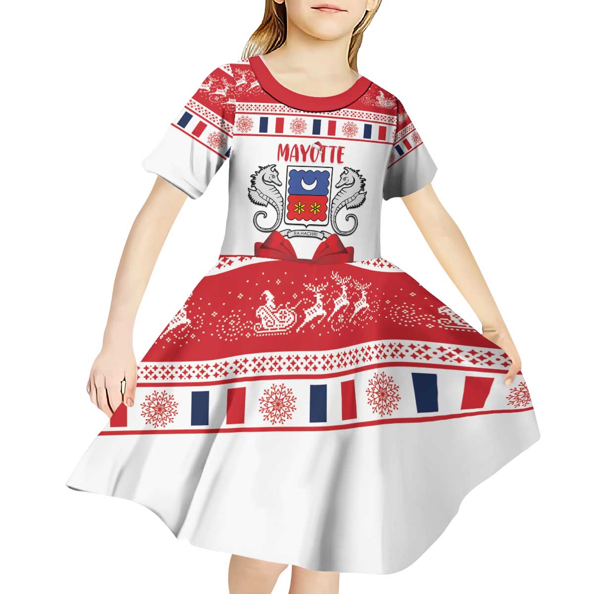 Personalized Mayotte Christmas Kid Short Sleeve Dress Joyeux Noel - Wonder Print Shop