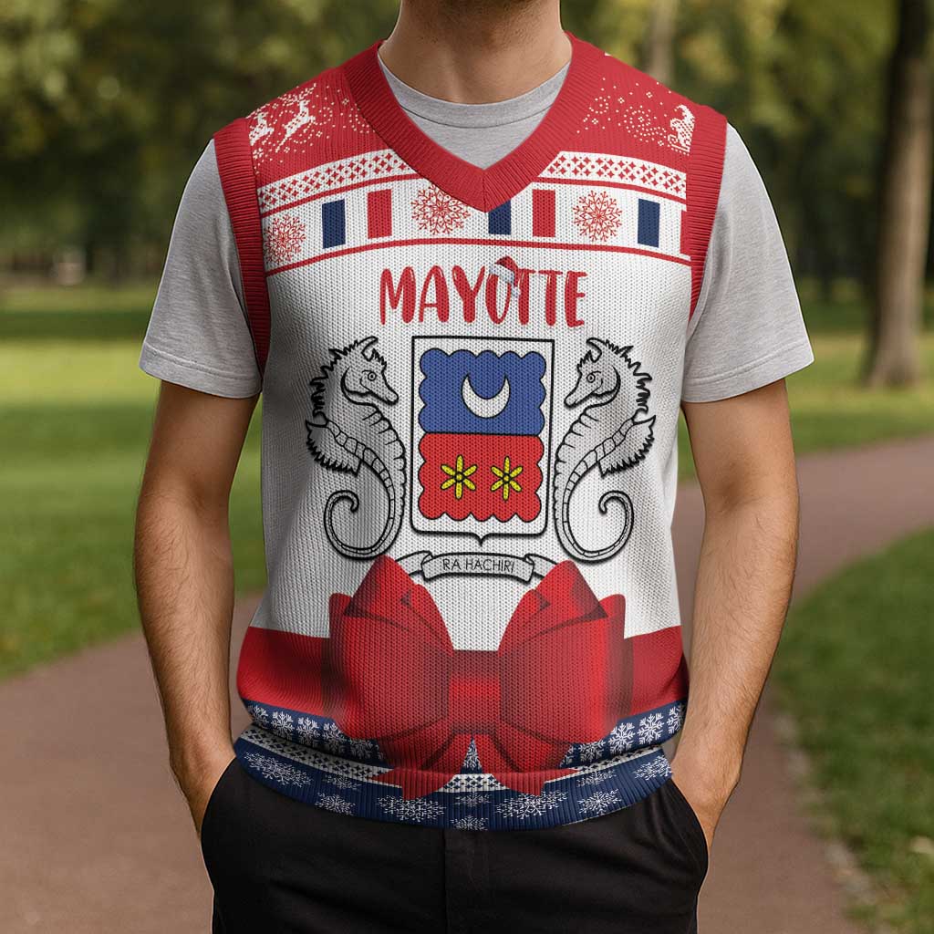 Personalized Mayotte Christmas Knitted V-Neck Vest Joyeux Noel - Wonder Print Shop