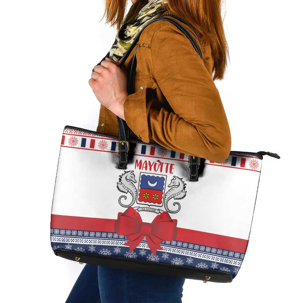 Mayotte Christmas Leather Tote Bag Joyeux Noel - Wonder Print Shop
