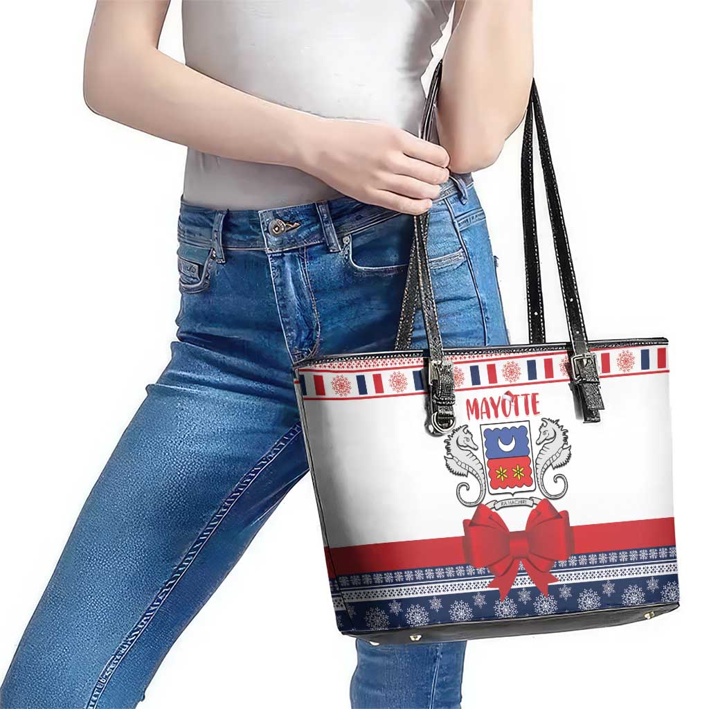 Mayotte Christmas Leather Tote Bag Joyeux Noel - Wonder Print Shop