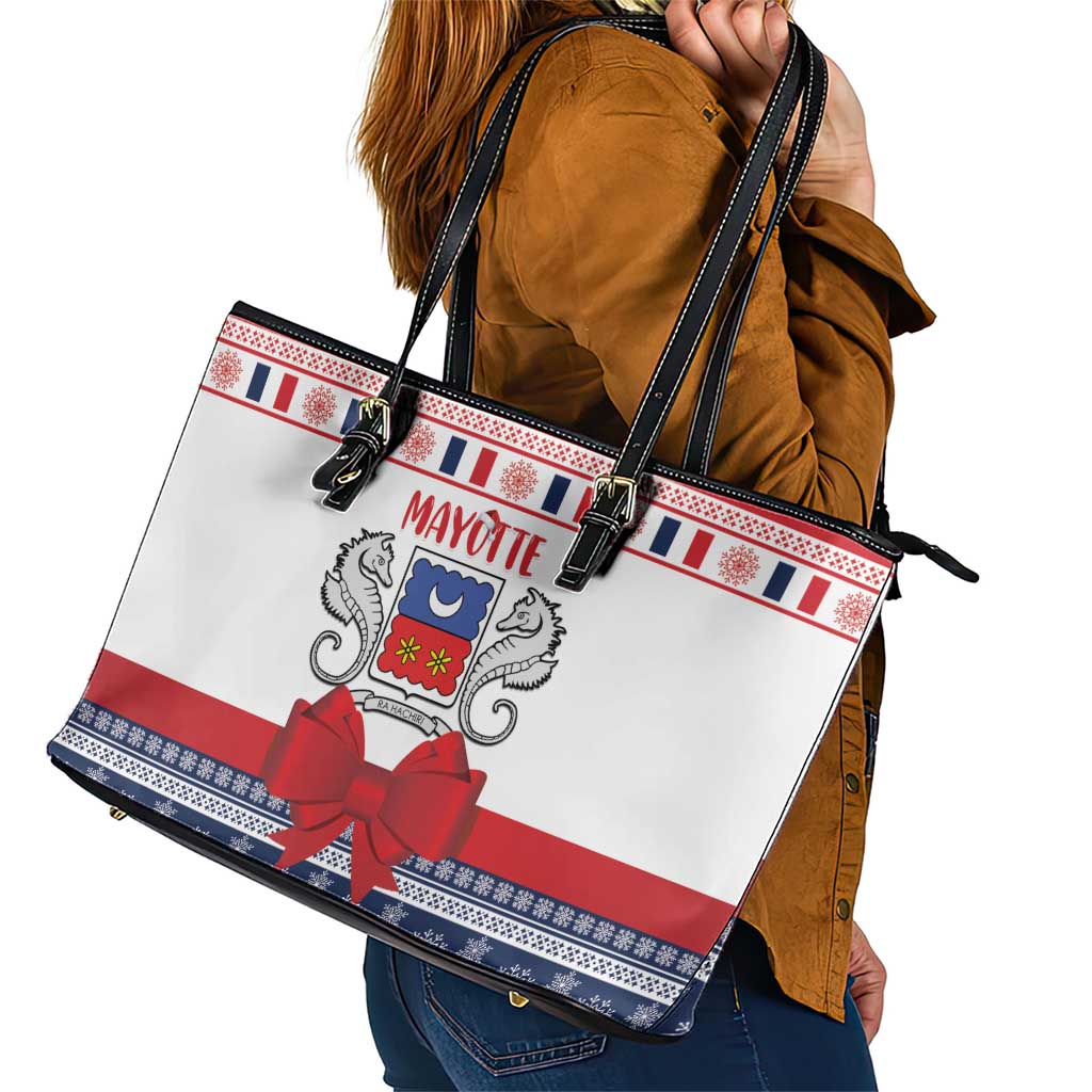 Mayotte Christmas Leather Tote Bag Joyeux Noel - Wonder Print Shop