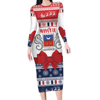 Personalized Mayotte Christmas Long Sleeve Bodycon Dress Joyeux Noel - Wonder Print Shop