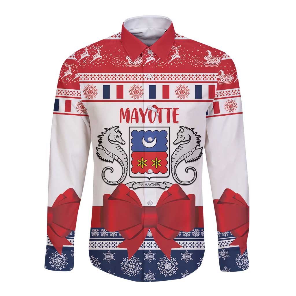 Personalized Mayotte Christmas Long Sleeve Button Shirt Joyeux Noel - Wonder Print Shop