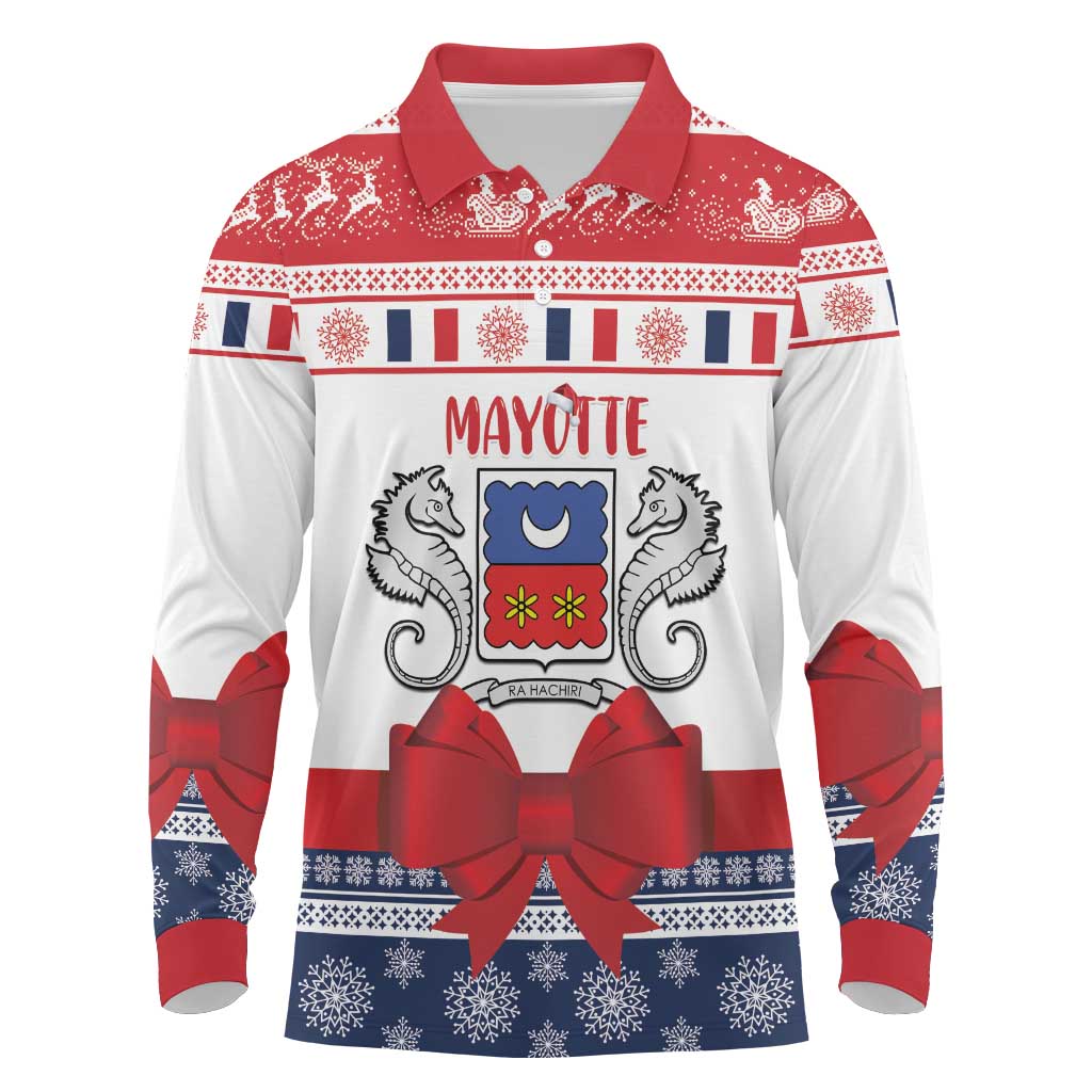 Personalized Mayotte Christmas Long Sleeve Polo Shirt Joyeux Noel - Wonder Print Shop