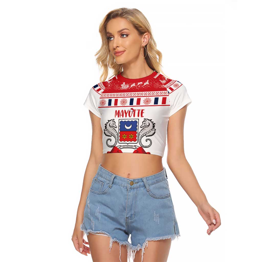 Personalized Mayotte Christmas Raglan Cropped T Shirt Joyeux Noel - Wonder Print Shop