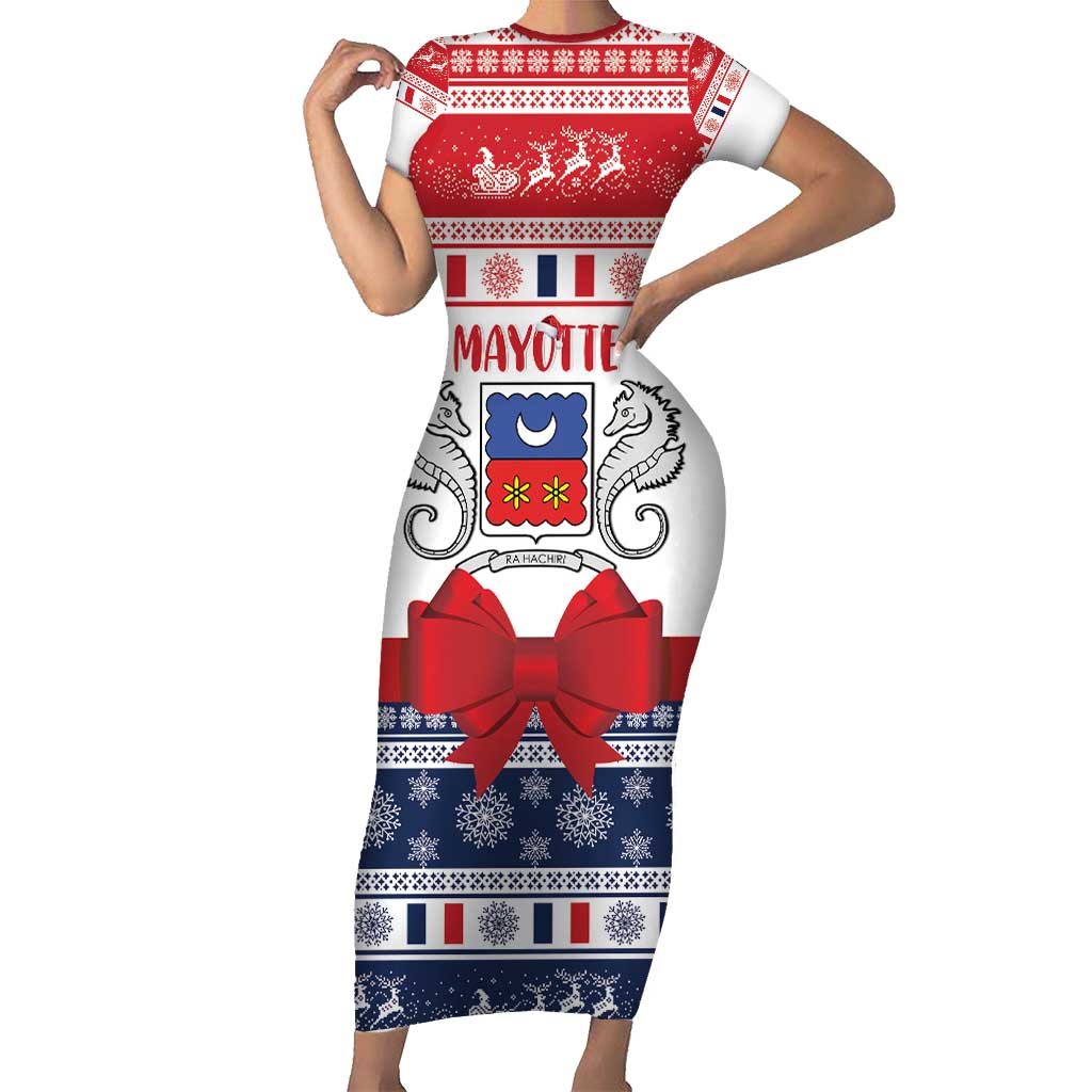 Personalized Mayotte Christmas Short Sleeve Bodycon Dress Joyeux Noel - Wonder Print Shop