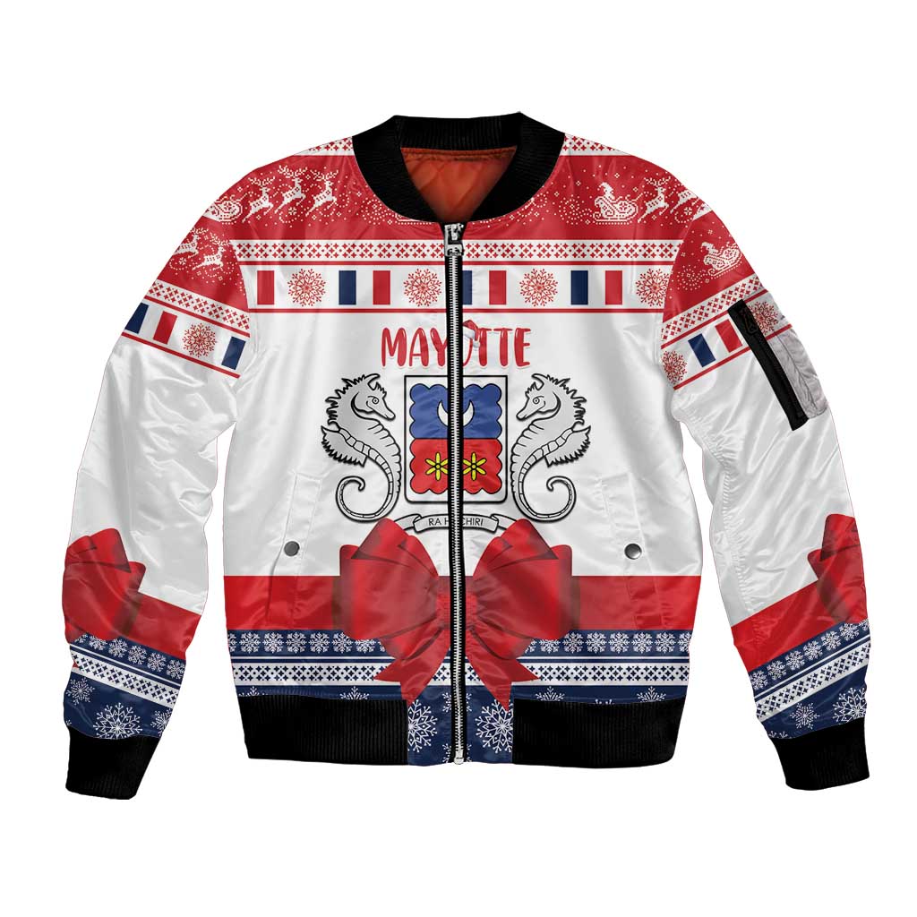 Personalized Mayotte Christmas Sleeve Zip Bomber Jacket Joyeux Noel - Wonder Print Shop