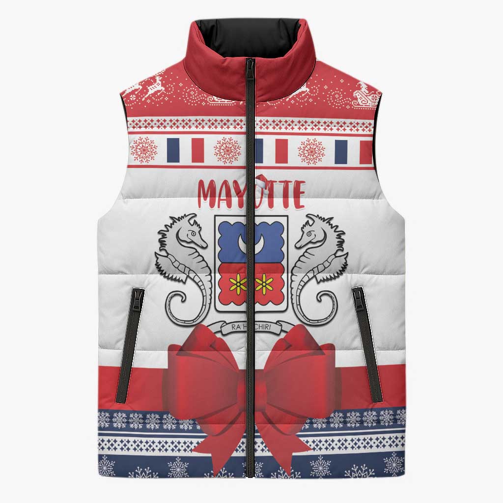 Personalized Mayotte Christmas Sleeveless Puffer Jacket Joyeux Noel - Wonder Print Shop
