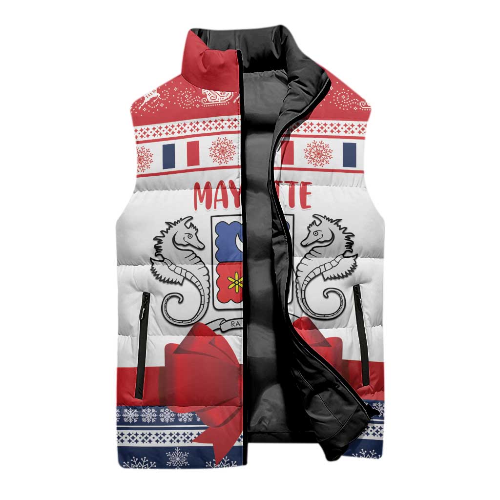 Personalized Mayotte Christmas Sleeveless Puffer Jacket Joyeux Noel - Wonder Print Shop