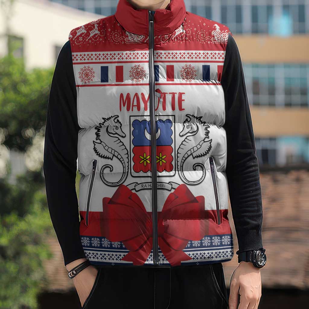 Personalized Mayotte Christmas Sleeveless Puffer Jacket Joyeux Noel - Wonder Print Shop