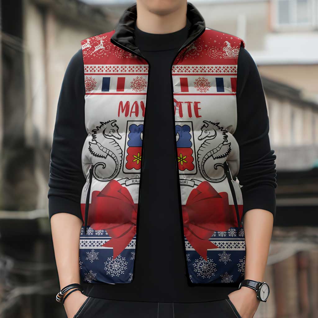 Personalized Mayotte Christmas Sleeveless Puffer Jacket Joyeux Noel - Wonder Print Shop