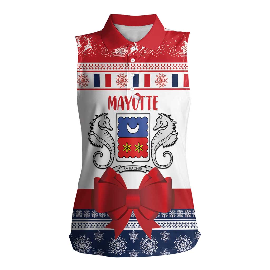 Personalized Mayotte Christmas Women Sleeveless Polo Shirt Joyeux Noel - Wonder Print Shop