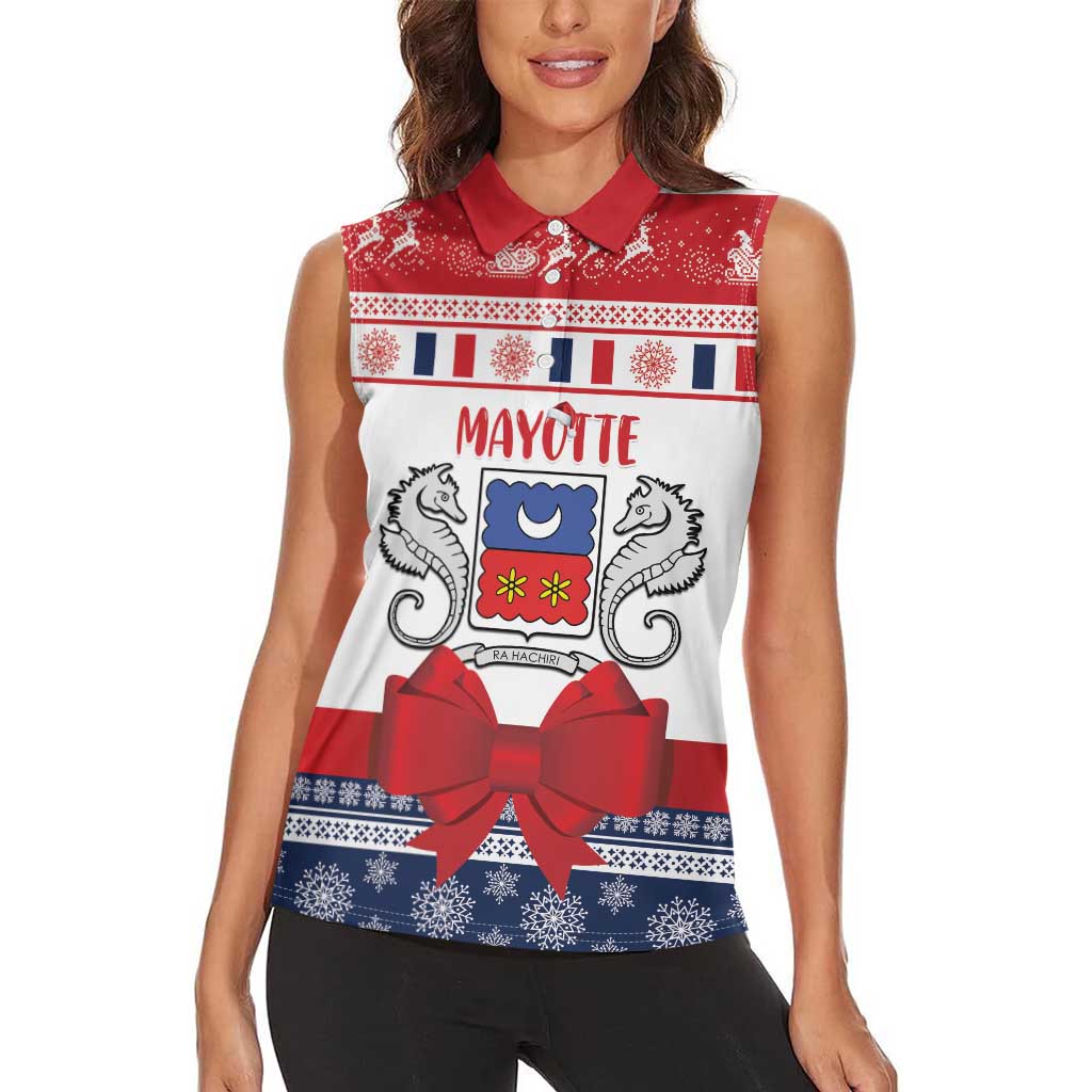 Personalized Mayotte Christmas Women Sleeveless Polo Shirt Joyeux Noel - Wonder Print Shop