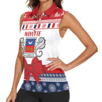 Personalized Mayotte Christmas Women Sleeveless Polo Shirt Joyeux Noel - Wonder Print Shop