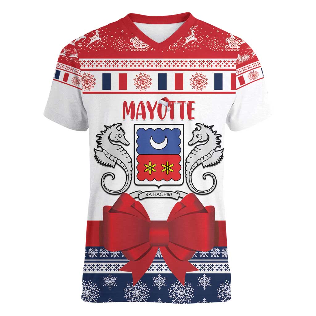 Personalized Mayotte Christmas Women V-Neck T-Shirt Joyeux Noel - Wonder Print Shop