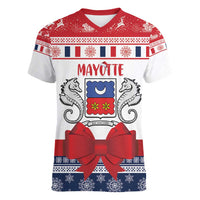 Personalized Mayotte Christmas Women V-Neck T-Shirt Joyeux Noel - Wonder Print Shop