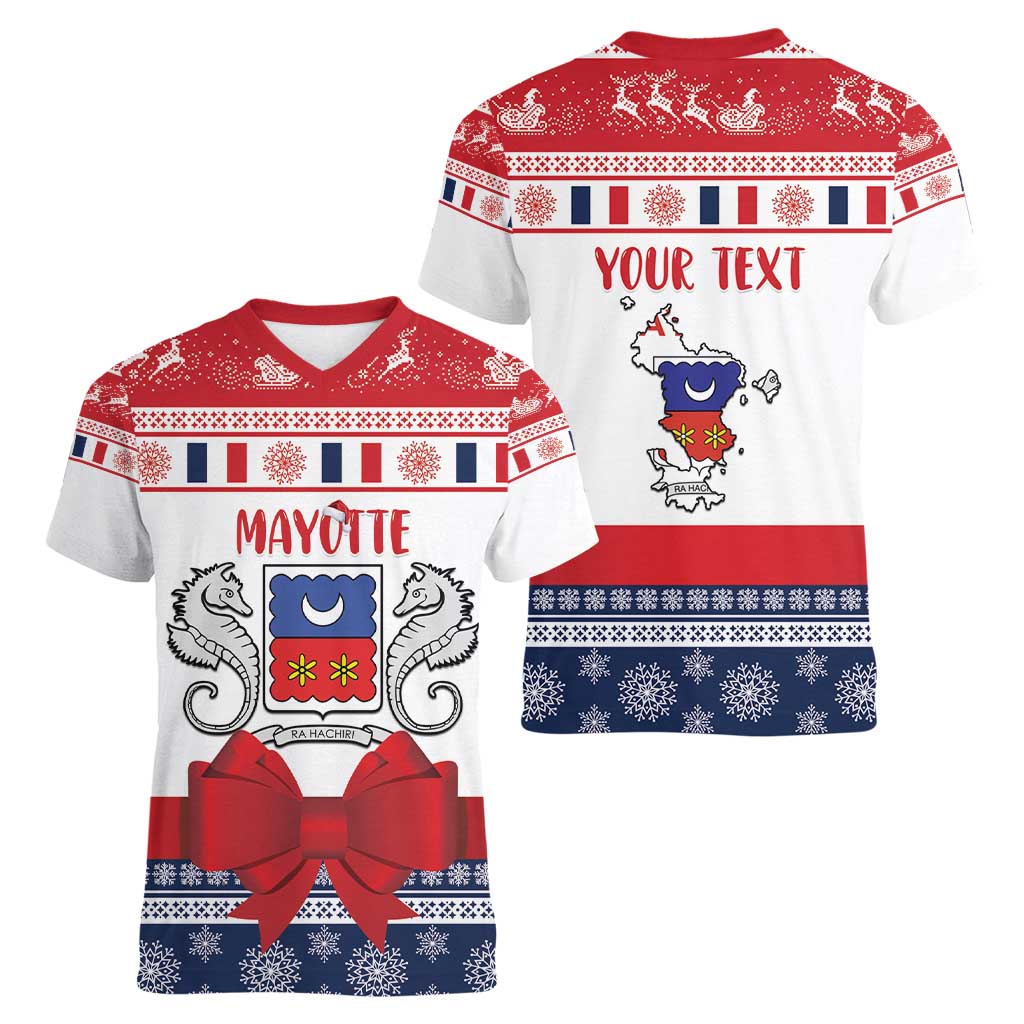 Personalized Mayotte Christmas Women V-Neck T-Shirt Joyeux Noel - Wonder Print Shop