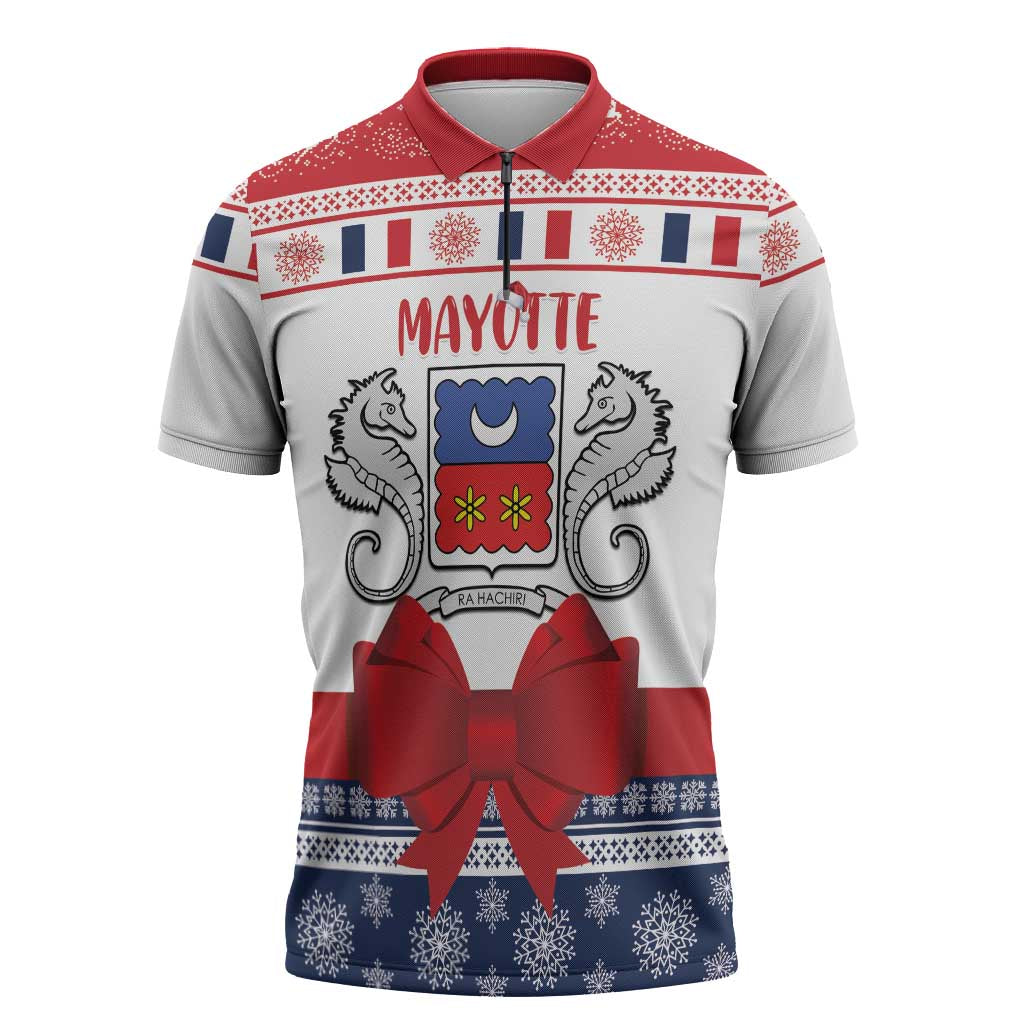Personalized Mayotte Christmas Zipper Polo Shirt Joyeux Noel - Wonder Print Shop