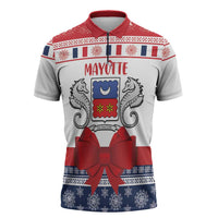 Personalized Mayotte Christmas Zipper Polo Shirt Joyeux Noel - Wonder Print Shop