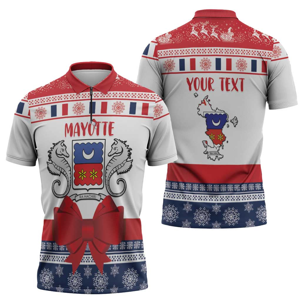 Personalized Mayotte Christmas Zipper Polo Shirt Joyeux Noel - Wonder Print Shop