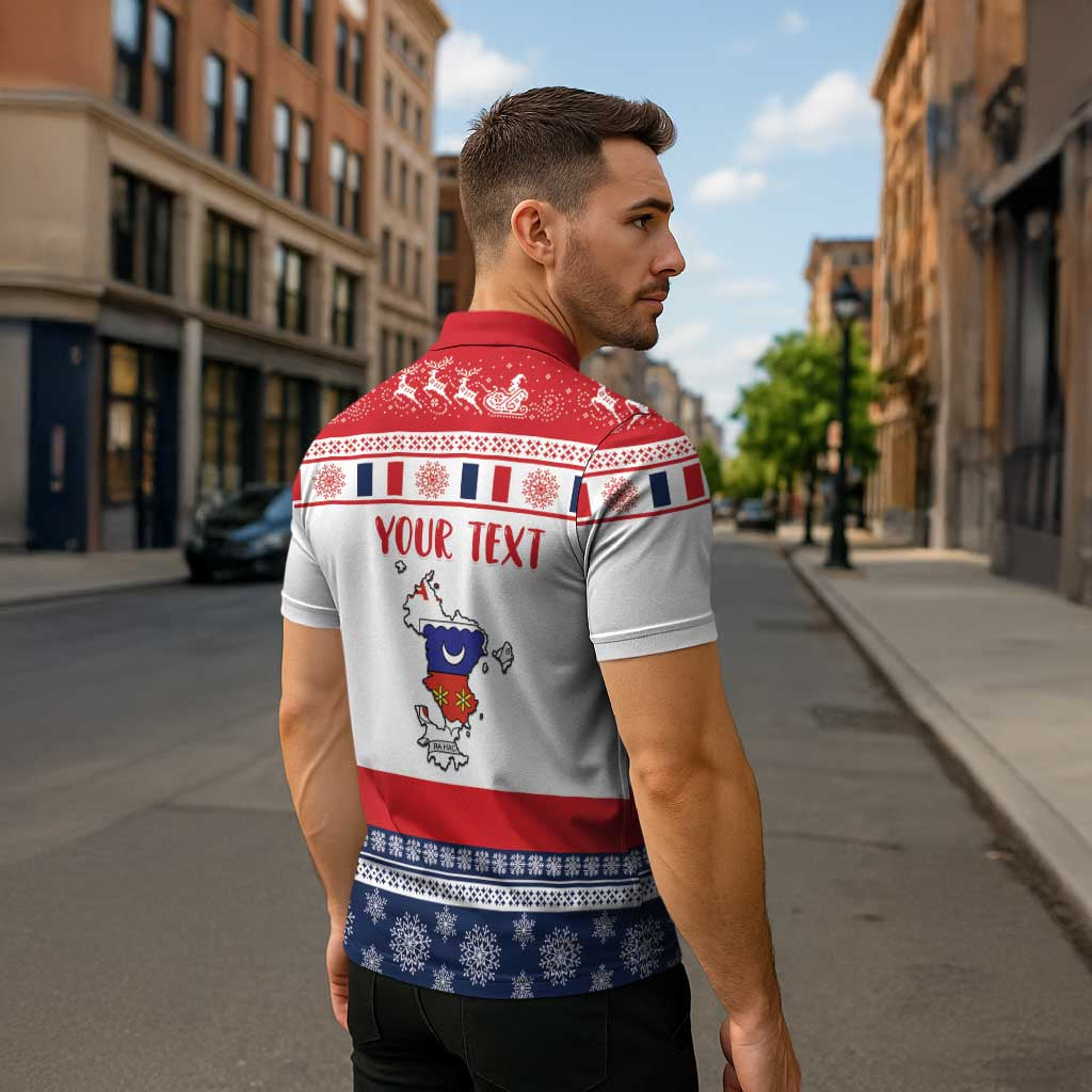 Personalized Mayotte Christmas Zipper Polo Shirt Joyeux Noel - Wonder Print Shop