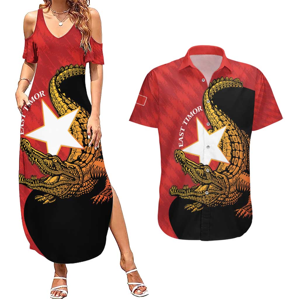 East Timor Independence Day Couples Matching Summer Maxi Dress and Hawaiian Shirt 49th Anniversary - Crocodile Curve Style - Wonder Print Shop