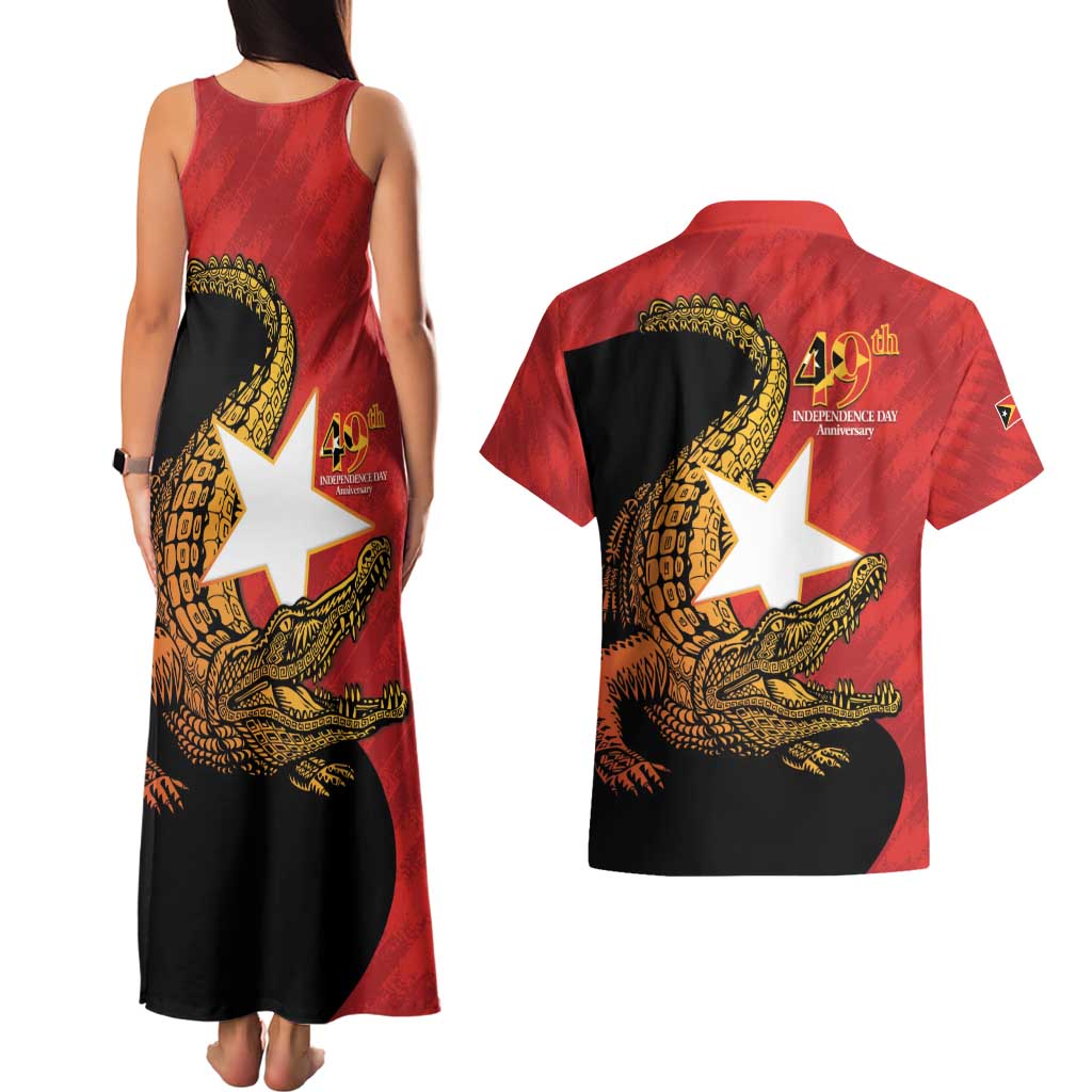 East Timor Independence Day Couples Matching Tank Maxi Dress and Hawaiian Shirt 49th Anniversary - Crocodile Curve Style - Wonder Print Shop