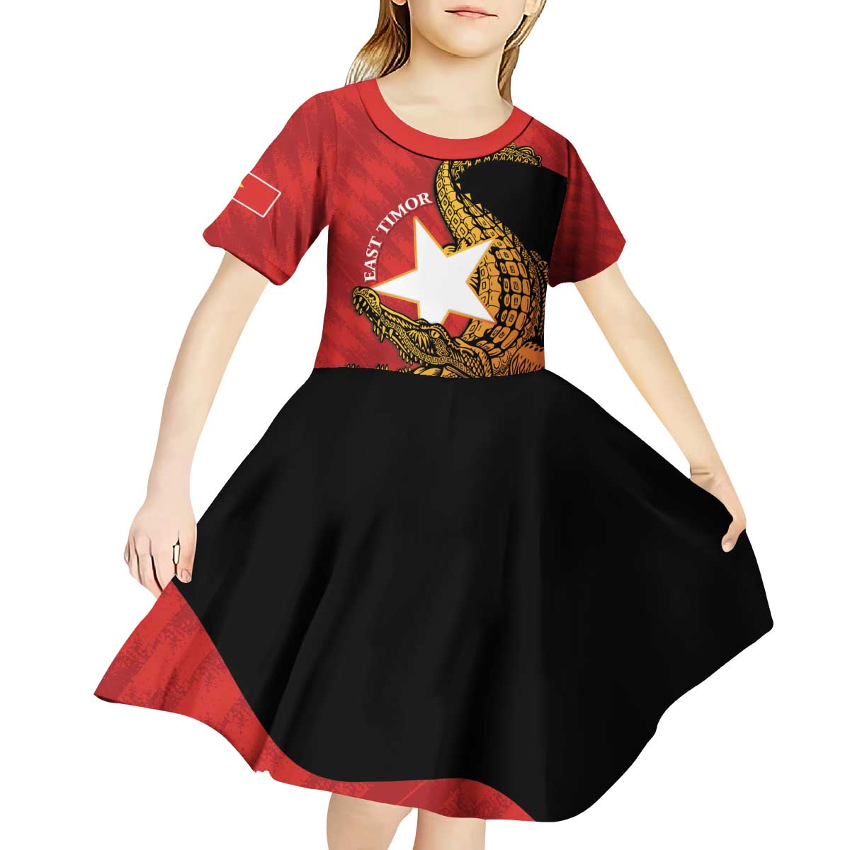 East Timor Independence Day Kid Short Sleeve Dress 49th Anniversary - Crocodile Curve Style - Wonder Print Shop