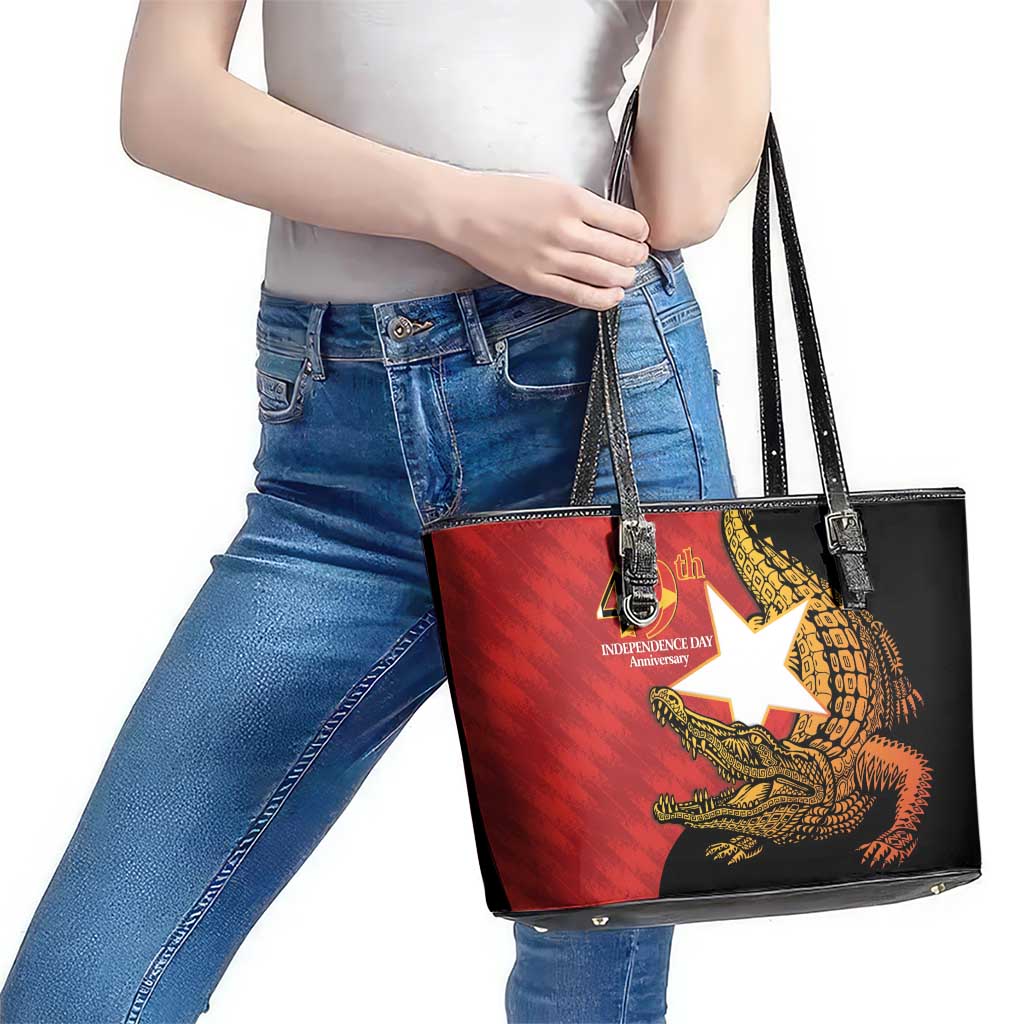 East Timor Independence Day Leather Tote Bag 49th Anniversary - Crocodile Curve Style - Wonder Print Shop