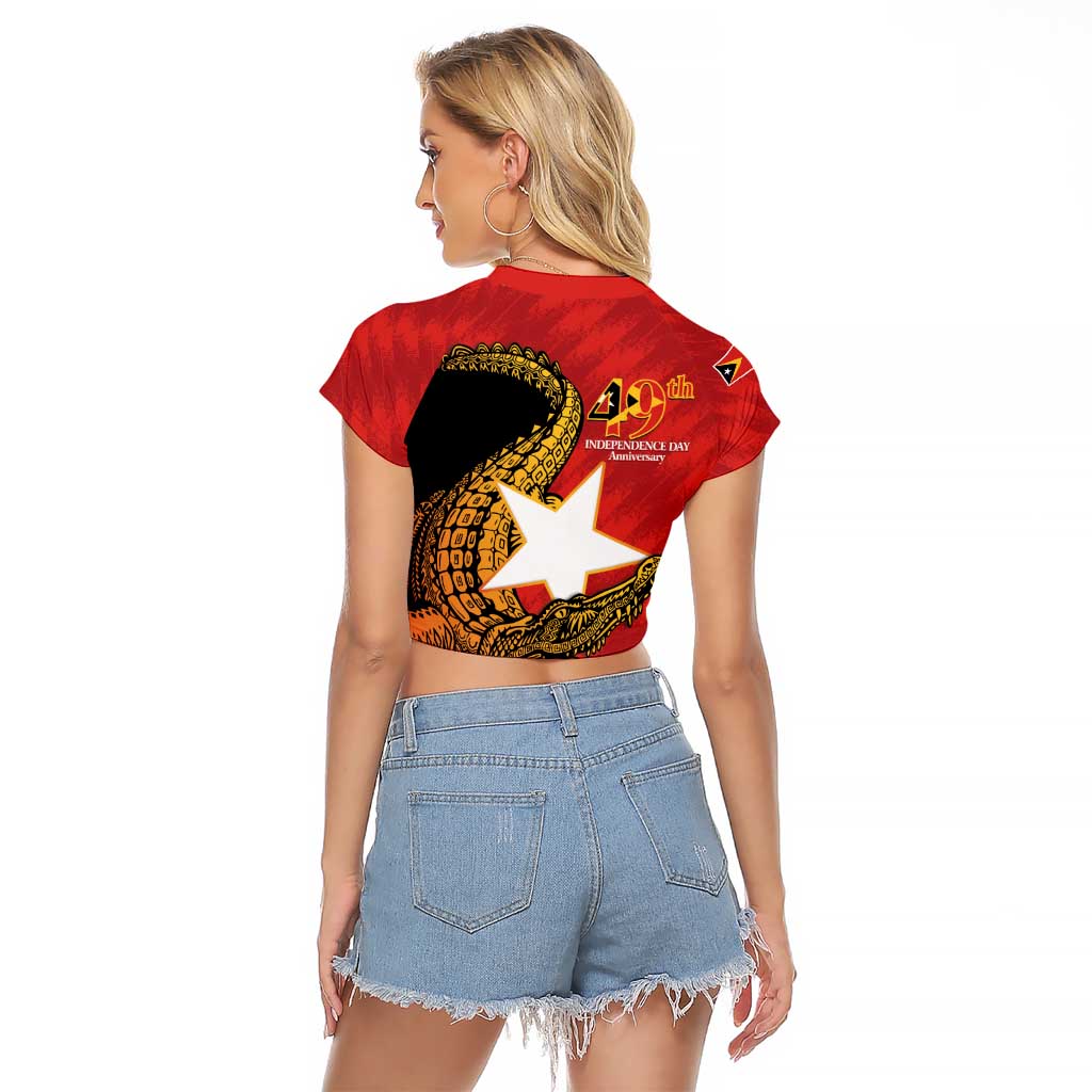 East Timor Independence Day Raglan Cropped T Shirt 49th Anniversary - Crocodile Curve Style - Wonder Print Shop