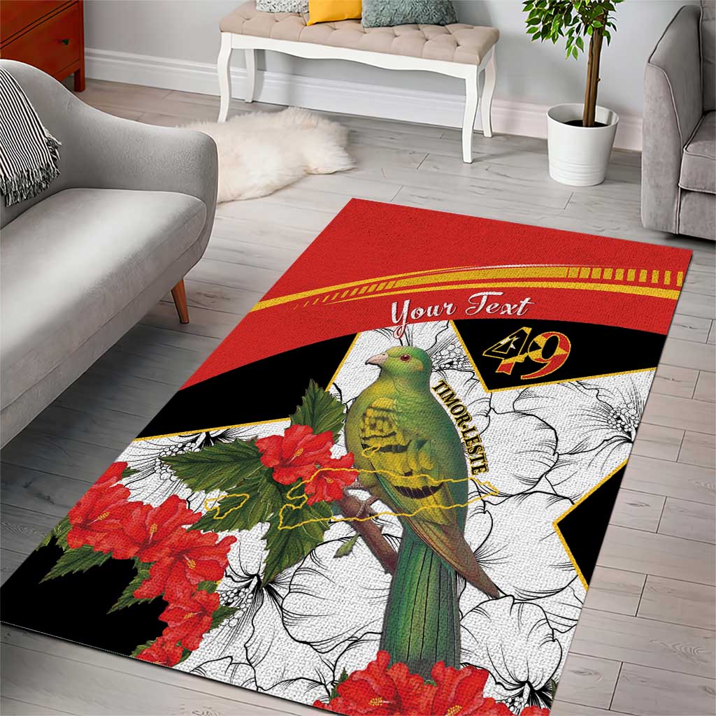 Personalised East Timor Independence Day Area Rug Timor Pigeon Mix Hibiscus Pattern - Wonder Print Shop