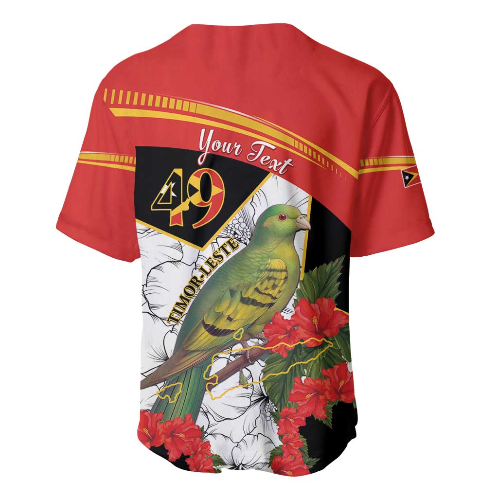 Personalised East Timor Independence Day Baseball Jersey Timor Pigeon Mix Hibiscus Pattern - Wonder Print Shop