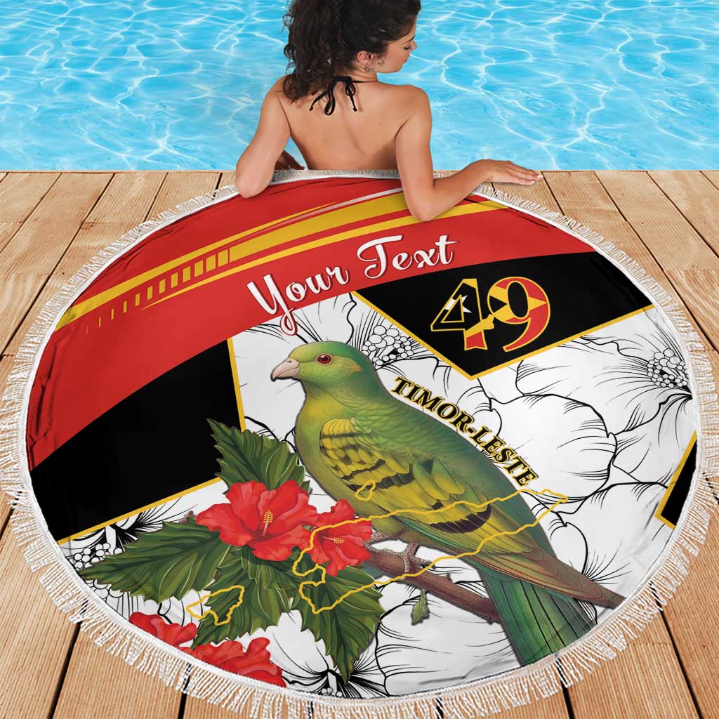 Personalised East Timor Independence Day Beach Blanket Timor Pigeon Mix Hibiscus Pattern - Wonder Print Shop