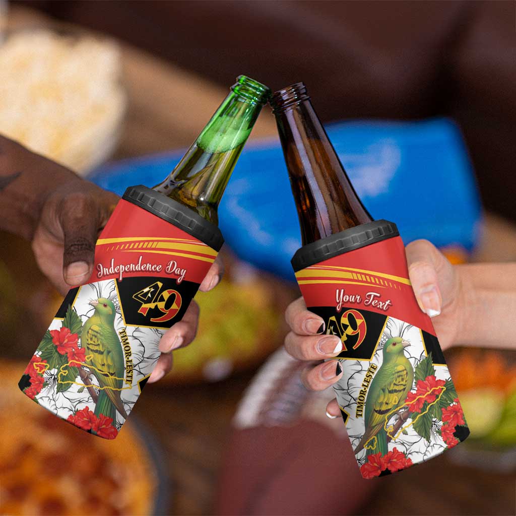 Personalised East Timor Independence Day 4 in 1 Can Cooler Tumbler Timor Pigeon Mix Hibiscus Pattern - Wonder Print Shop