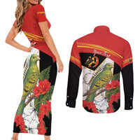 Personalised East Timor Independence Day Couples Matching Short Sleeve Bodycon Dress and Long Sleeve Button Shirt Timor Pigeon Mix Hibiscus Pattern - Wonder Print Shop